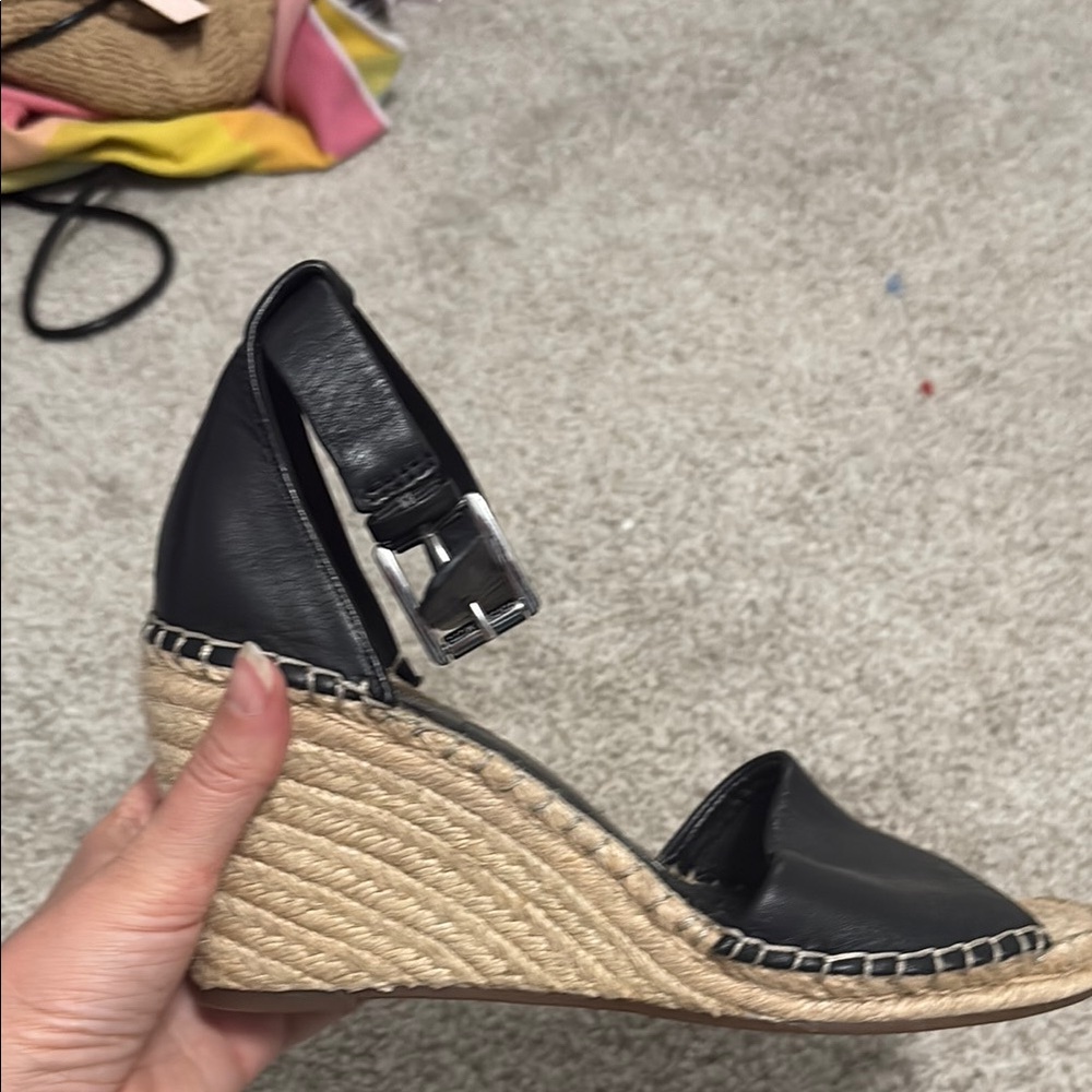 Vince Camuto Black and Tan Wedge Espadrilles